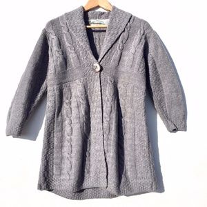 Aran Crafts Merino Wool One Button Sweater Grey Sm